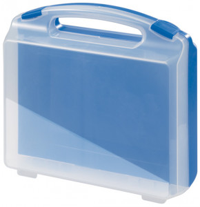 Plastic suitcase with transparent lid, blue bottom and blue locks - serie K2006