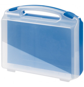 Plastic suitcase with transparent lid, blue bottom and blue locks - serie K2002