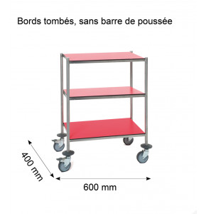 Guéridon résine sans poignée - 600x400 mm - 3 plateaux rouge