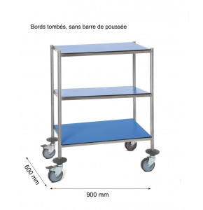 Guéridon résine sans poignée - 900x600 mm - 3 plateaux bleu