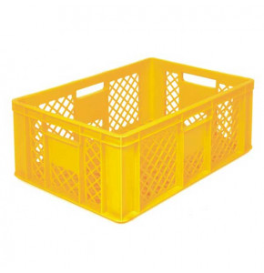 Perforated yellow EURO container 600 x 400 x 240 mm - open handles