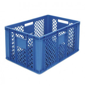 Perforated blue EURO container 600 x 400 x 320 mm - open handles