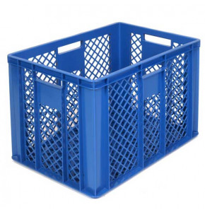 Perforated blue EURO container 600 x 400 x 410 mm - open handles