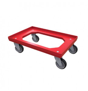 Chariot rouge pour bac 600x400 avec 4 roues pivotantes sans frein